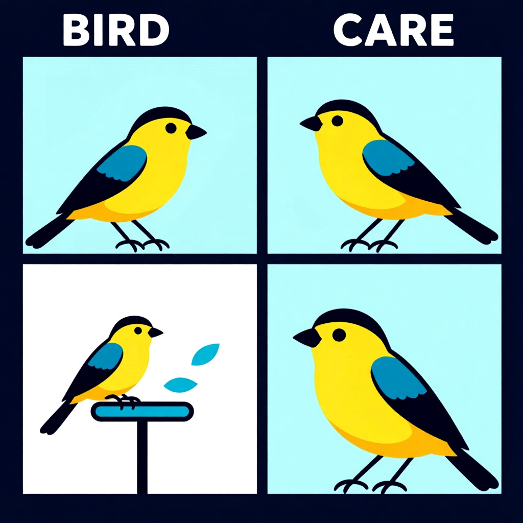 AI generated bird: picture about bird care. picture style: comic bird stepbystep guide applying s m, high quality, deta