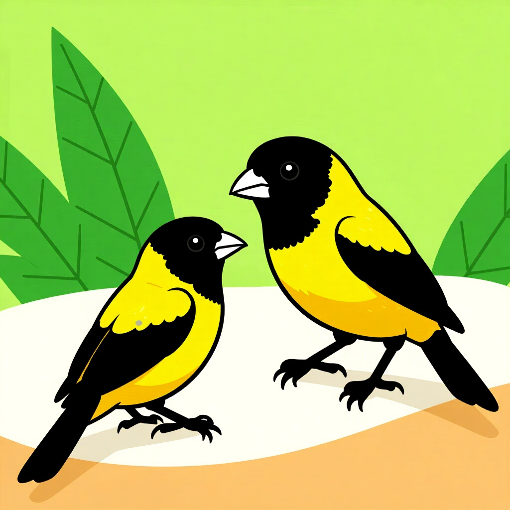 AI generated image: picture about bird care. picture style: comic introduction feeding blackfaced munia, high quality, d