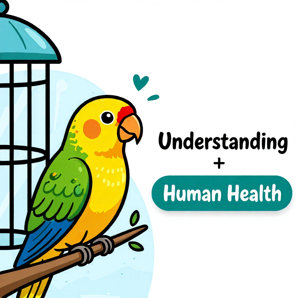 AI generated birds: picture about bird care. picture style: comic introduction pet birds understanding human health, hig