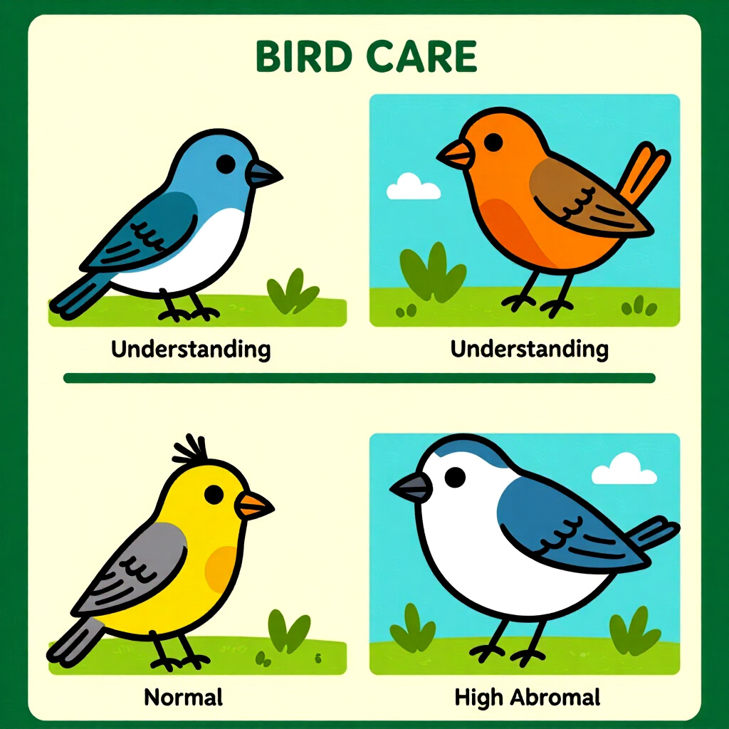 AI generated image: picture about bird care. picture style: comic introduction understanding normal abnormal, high quali