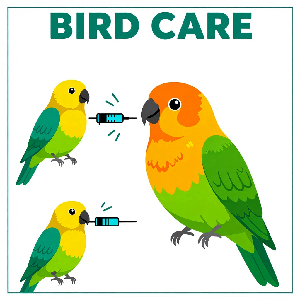 AI生成された鳥:鳥のケアに関する画像。画像スタイル:コミック風、ペットの鳥、ワクチン接種オプション、小型、高解像度