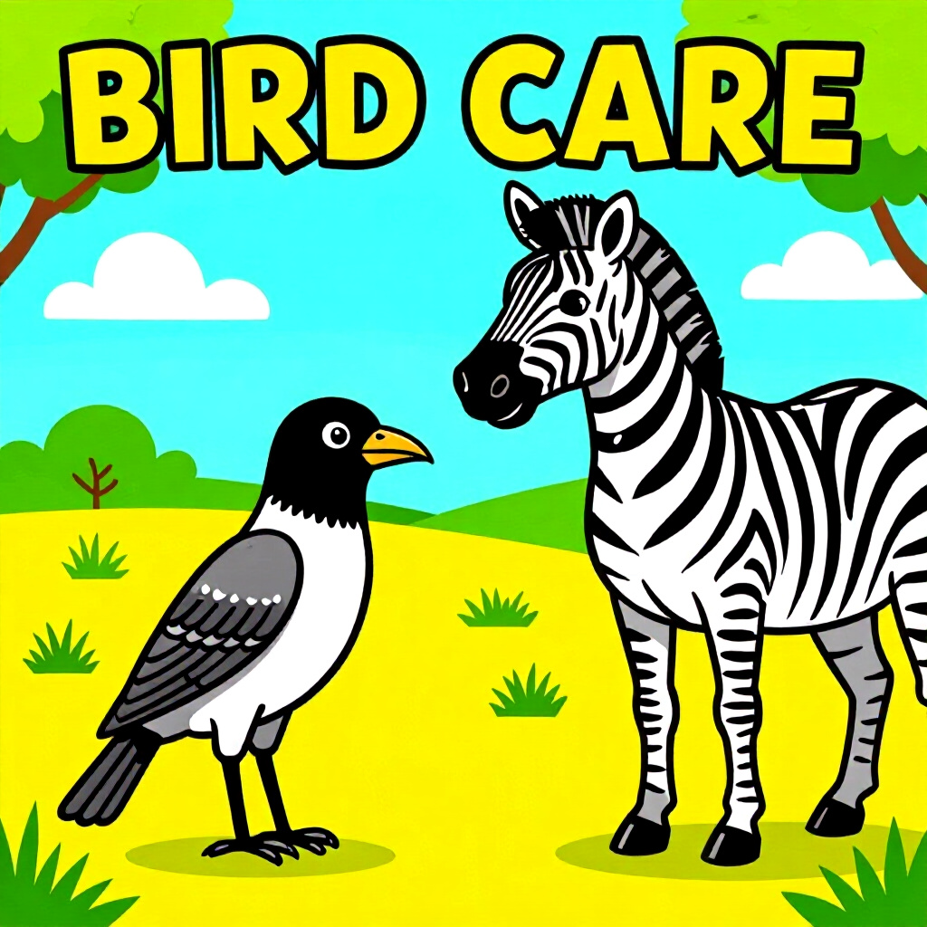 AI generated image: picture about bird care. picture style: comic same pathogens keep recognizing managing zebra, high q