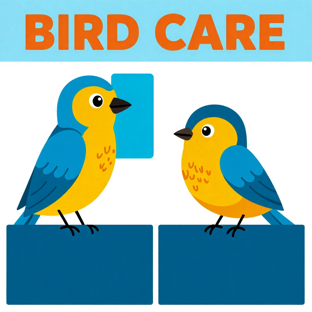 AI generated bird: picture about bird care. picture style: comic introduction bird comparing discounted vet, high quali