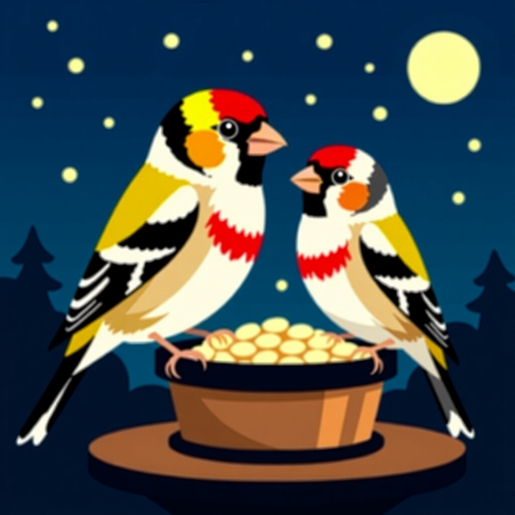 AI generated finch: picture about bird care. picture style: comic finch species nighttime taming using s m, high quality