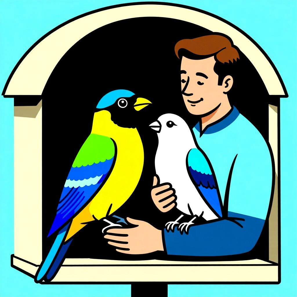 AI generated image: picture about bird care. picture style: comic safely administer avian, high quality, detailed