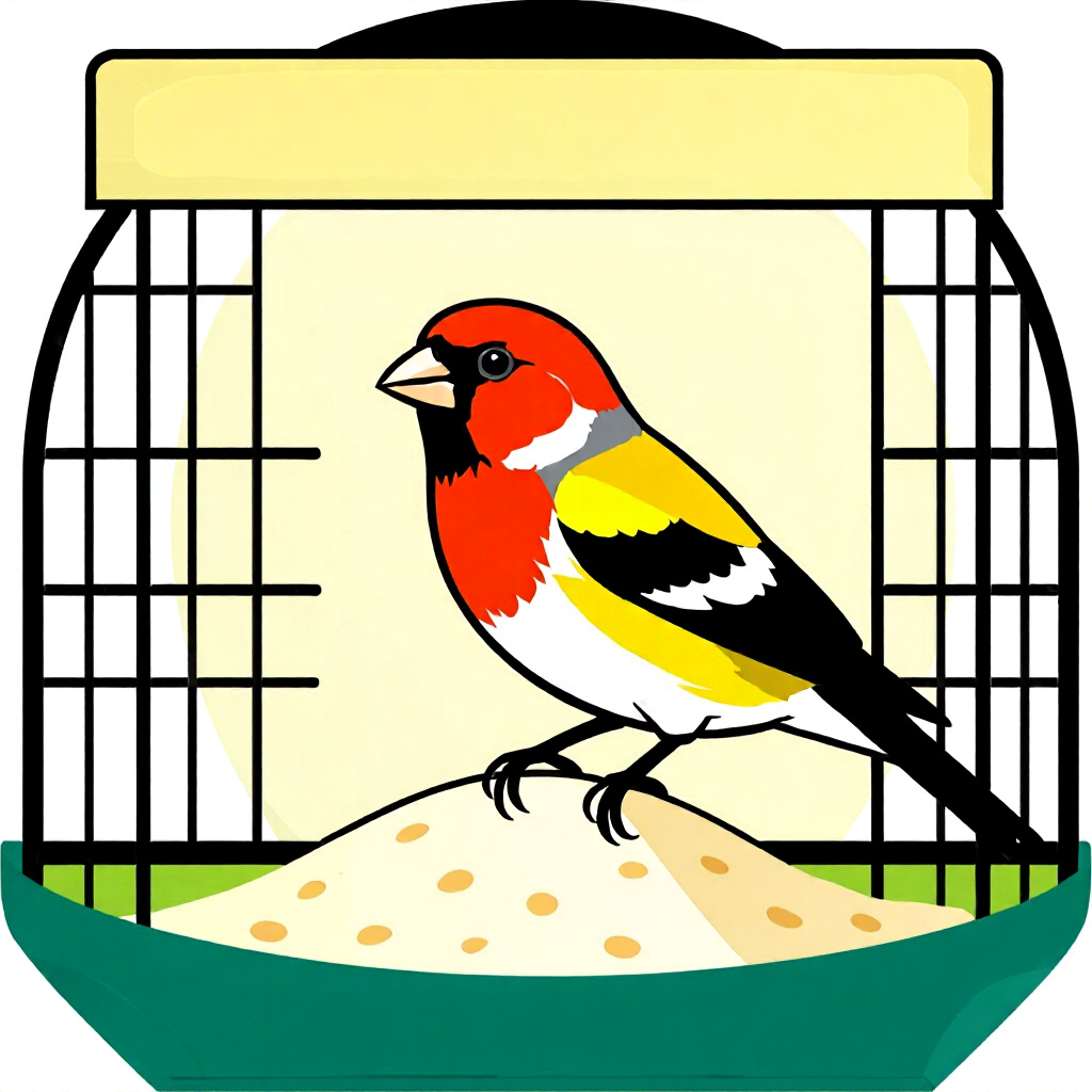 AI generated bird: picture about bird care. picture style: comic introduction finch bird determining correct enclosure,