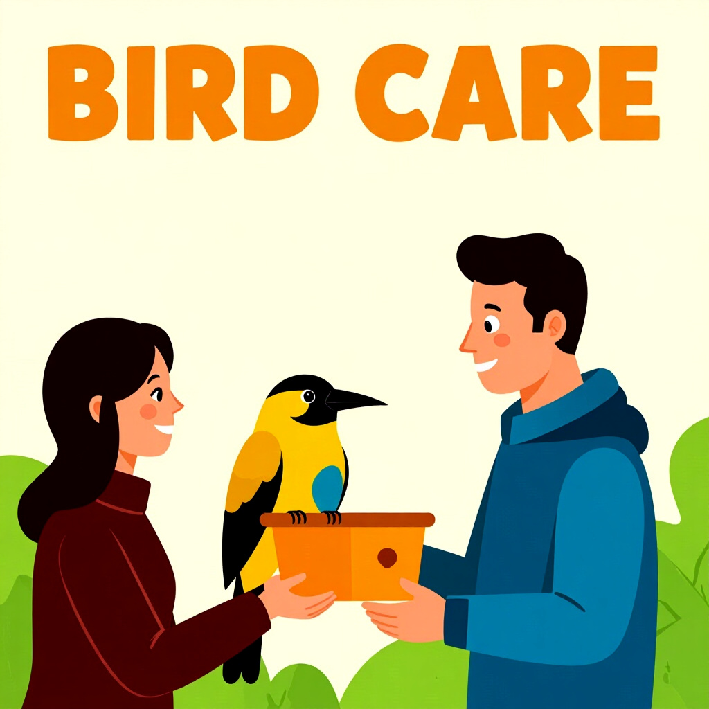 AI generated image: picture about bird care. picture style: comic introduction seasonal adjustments modifying, high qual