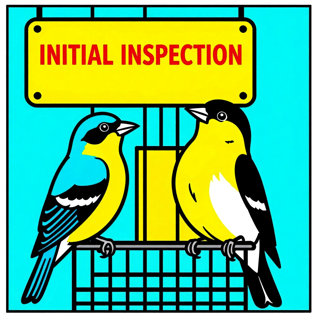 AI generated birds: picture about bird care. picture style: comic initial inspection birds replace cage signs, high qual