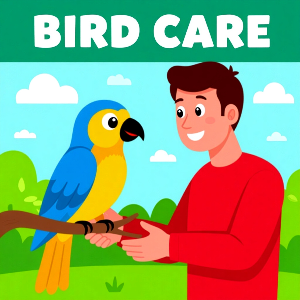 AI generated画像:鳥の飼育に関する絵。絵のスタイル:漫画の紹介、飼い主が適切なオンラインを選択する、高品質、