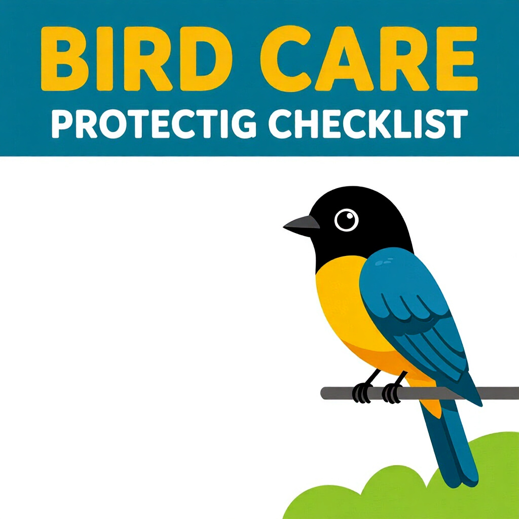 AI generated birds: picture about bird care. picture style: comic rvalue matters birds safety checklist protecting, high