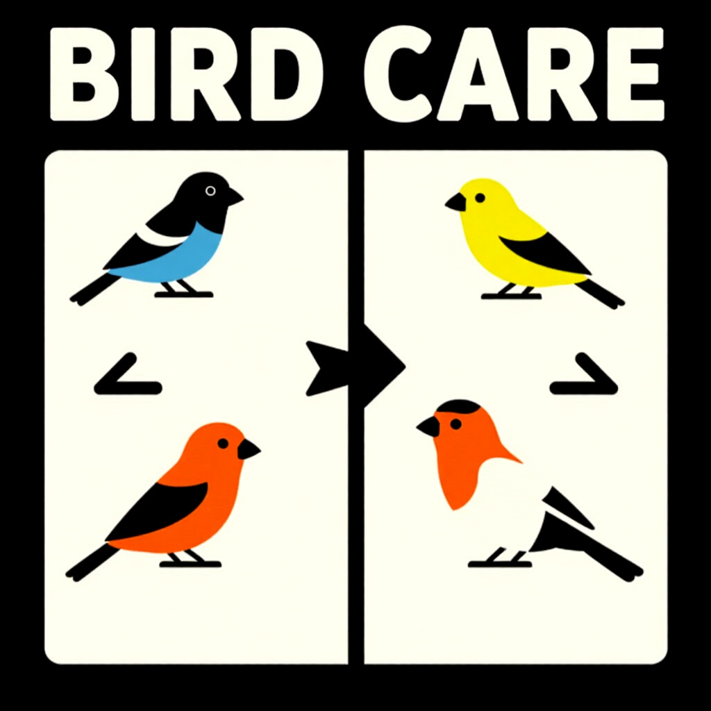 AI generated finch: picture about bird care. picture style: comic finch stepwise socialization gradual s m, high quality