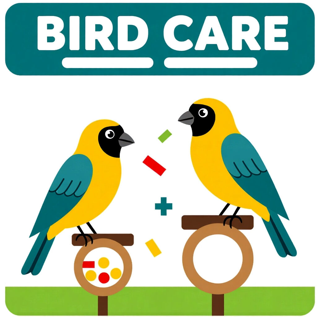 AI generated image: picture about bird care. picture style: comic key takeaways recent creating enrichment rotations, hi