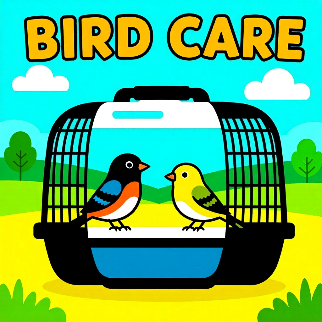 AI generated image: picture about bird care. picture style: comic new roadtrip landscape pet portable cage hacks, high q