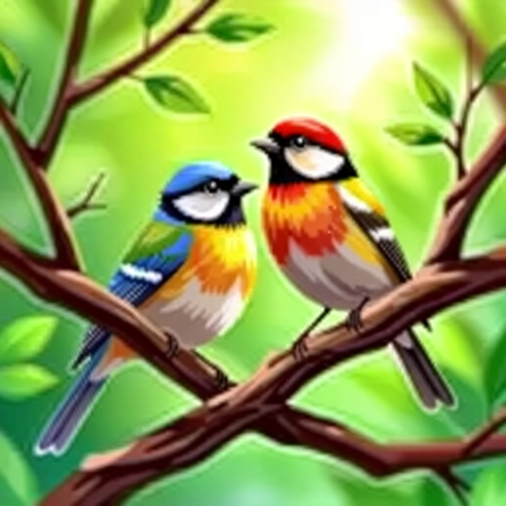 AI generated image: picture about bird care. picture style: comic mixing natural branches s m, high quality, detailed