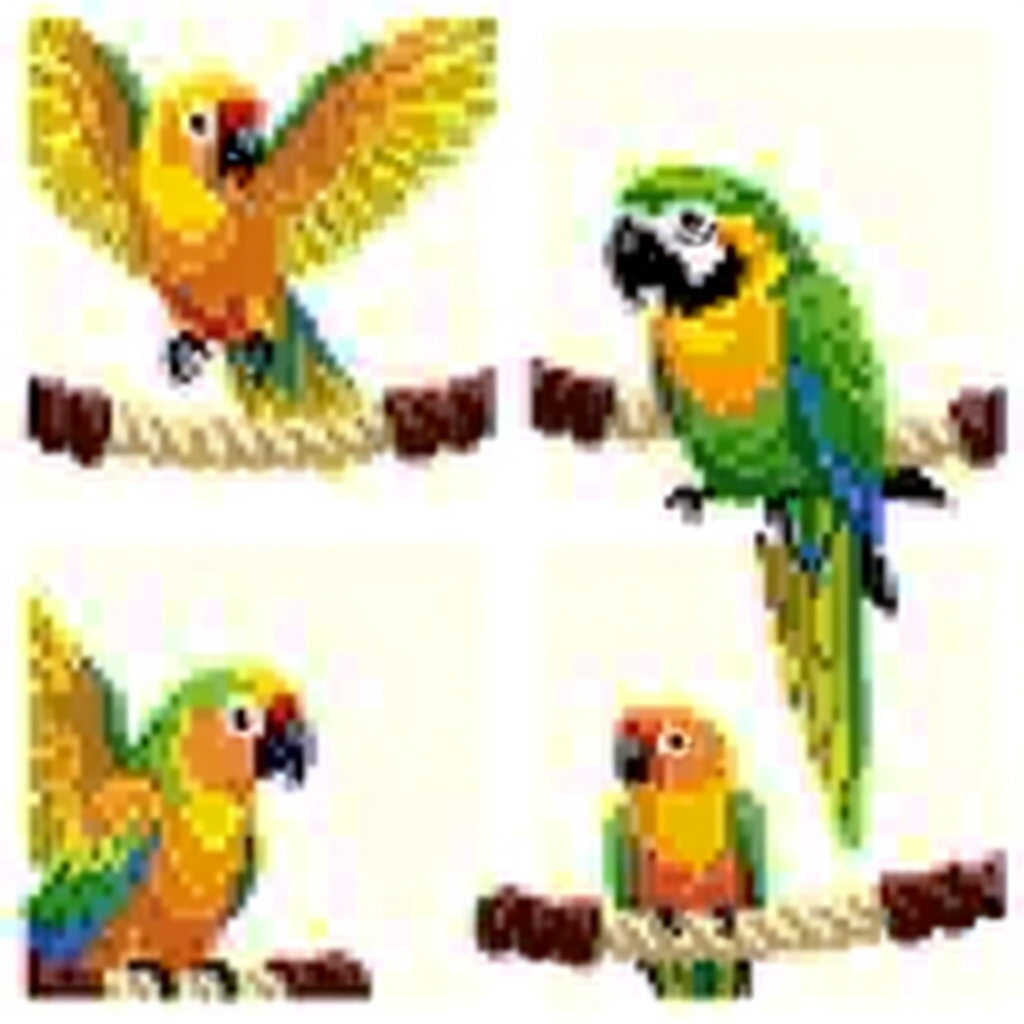 AI generated parrots: picture about bird care. picture style: comic parrots diy rope perch s m, high quality, detailed