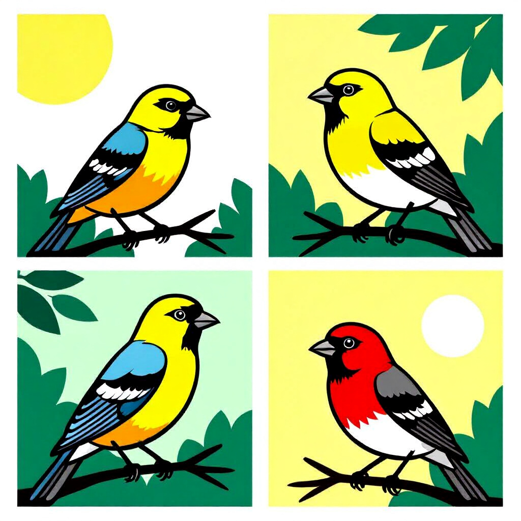 AI generated birds: picture about bird care. picture style: comic resourcebased competition birds separate identifying w