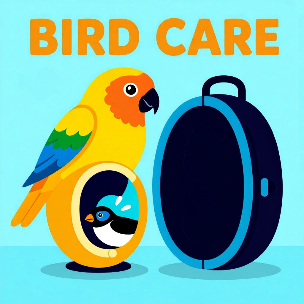 AI generated bird: picture about bird care. picture style: comic choice carrier matters bird species foldable travel po