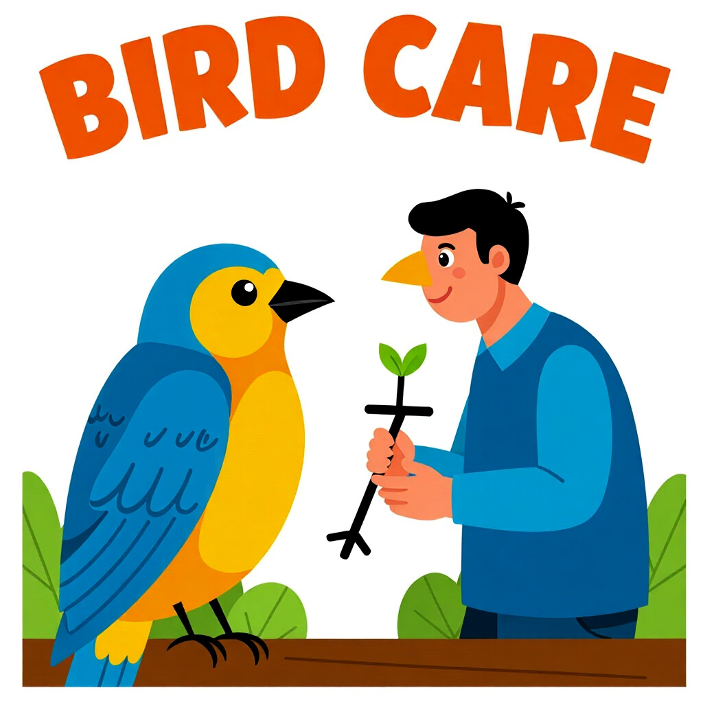 AI generated bird: picture about bird care. picture style: comic bird pet creating yearround immunization s m, high qua