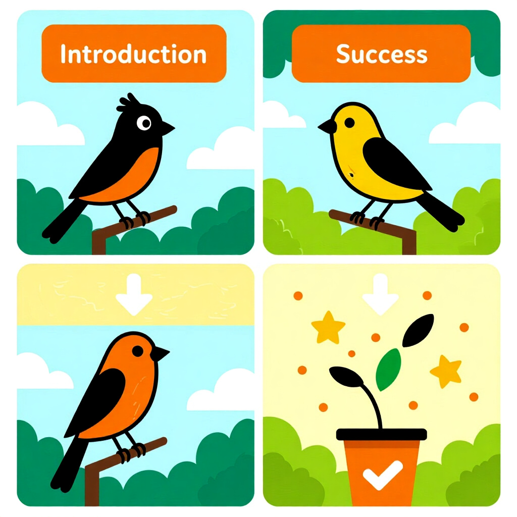 AI generated image: picture about bird care. picture style: comic introduction stepup success teach, high quality, detai