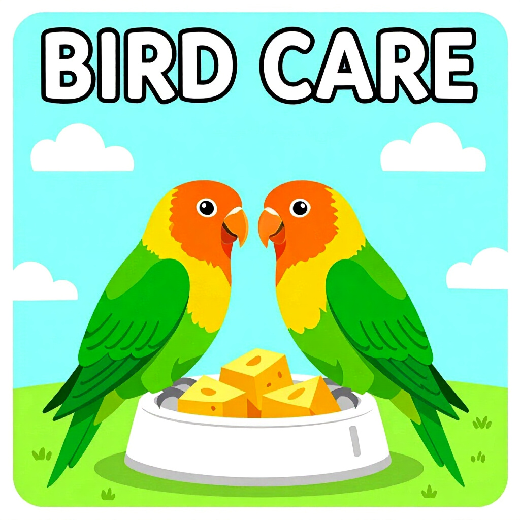 AI generated bird: picture about bird care. picture style: comic variety vital complete lovebird diet, high quality, de