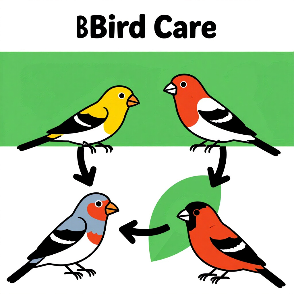 AI generated finch: picture about bird care. picture style: comic introduction finch stepwise socialization gradual, hig