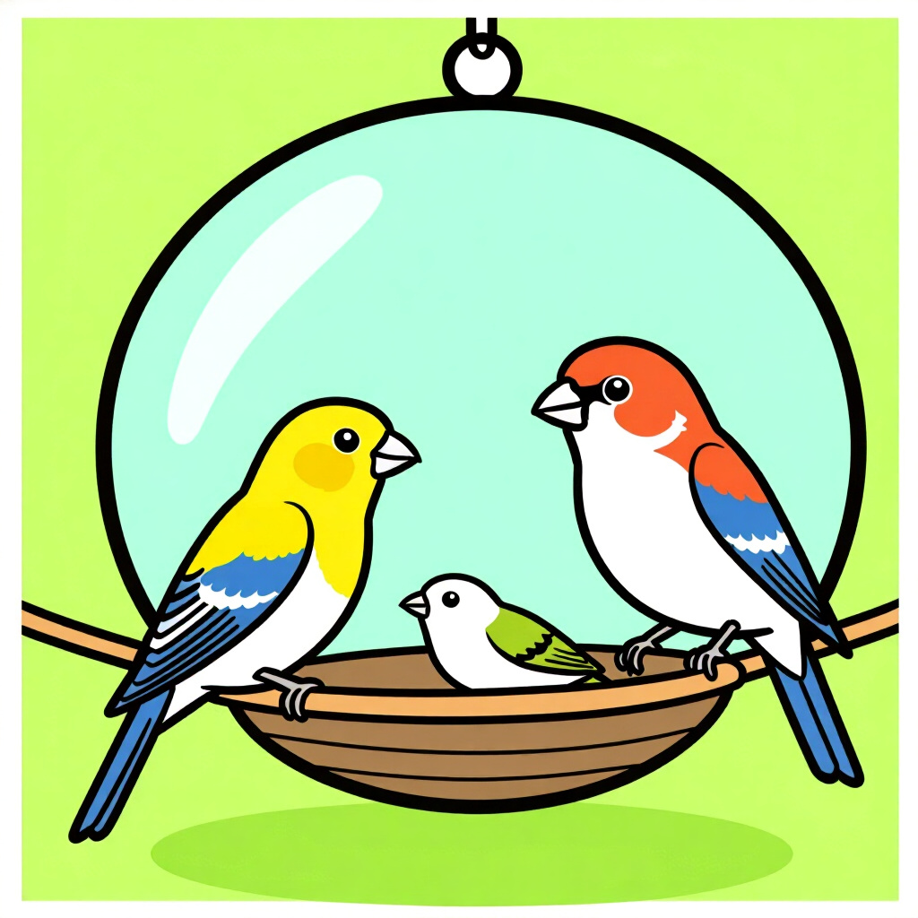 AI generated image: picture about bird care. picture style: comic introduction enrichment ideas munias, high quality, de