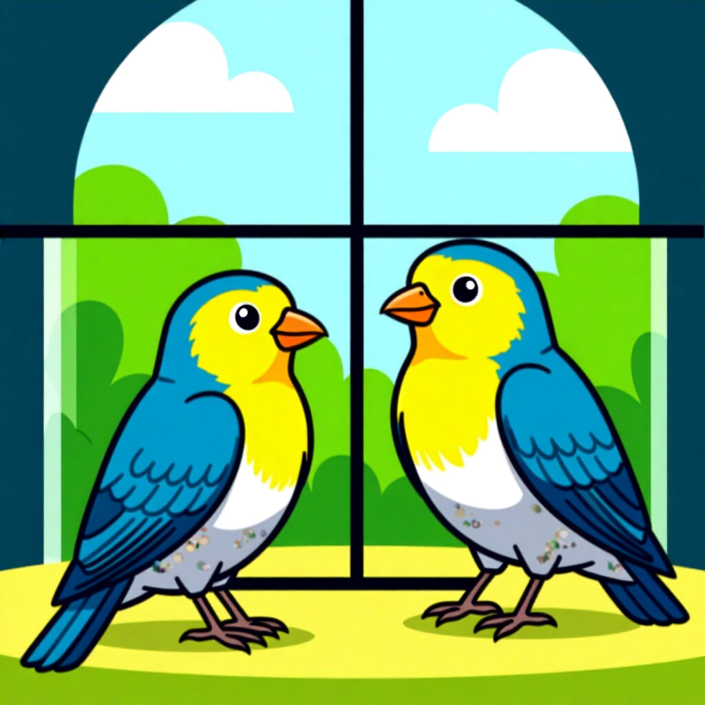 AI generated birds: picture about bird care. picture style: comic birds understanding avian flu creating isolation zone,