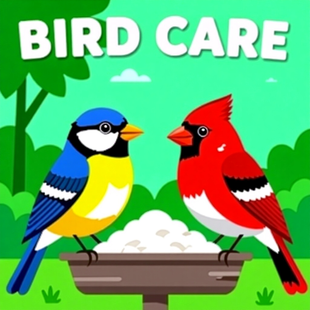 AI generated image: picture about bird care. picture style: comic calcium real mvp comparative review liquid, high quali
