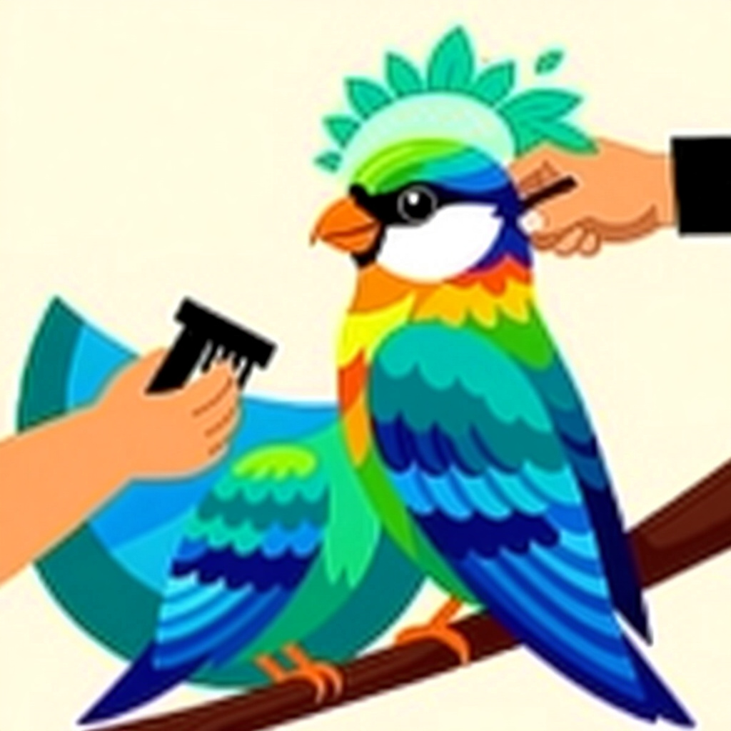 AI generated image: picture about bird care. picture style: comic seasonal grooming feather s m, high quality, detailed
