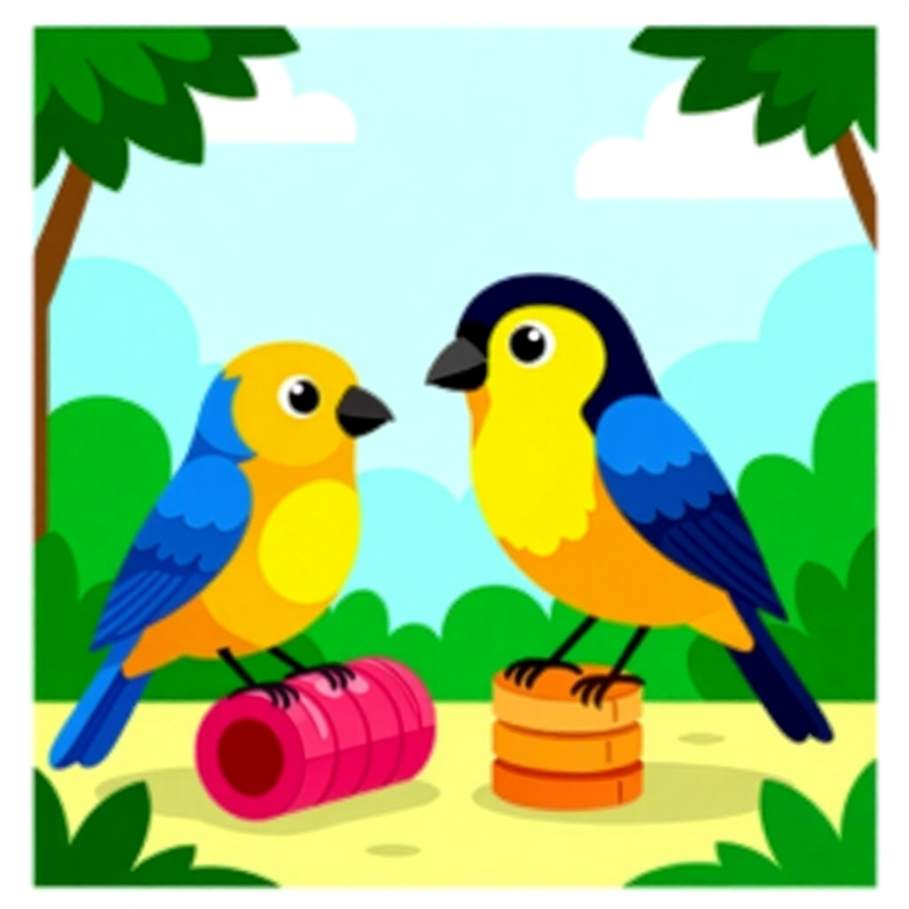AI generated image: picture about bird care. picture style: comic creating enrichment toys s m, high quality, detailed