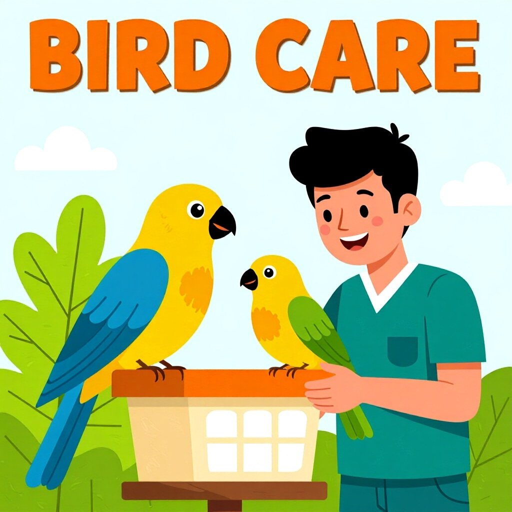 AI generated bird: picture about bird care. picture style: comic traditional justshowup model organize community birdre