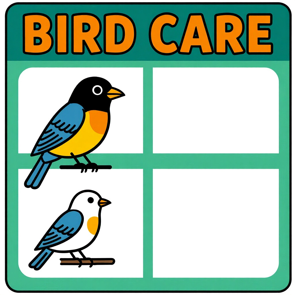 AI generated image: picture about bird care. picture style: comic goal taming troubleshooting chart, high quality, detai