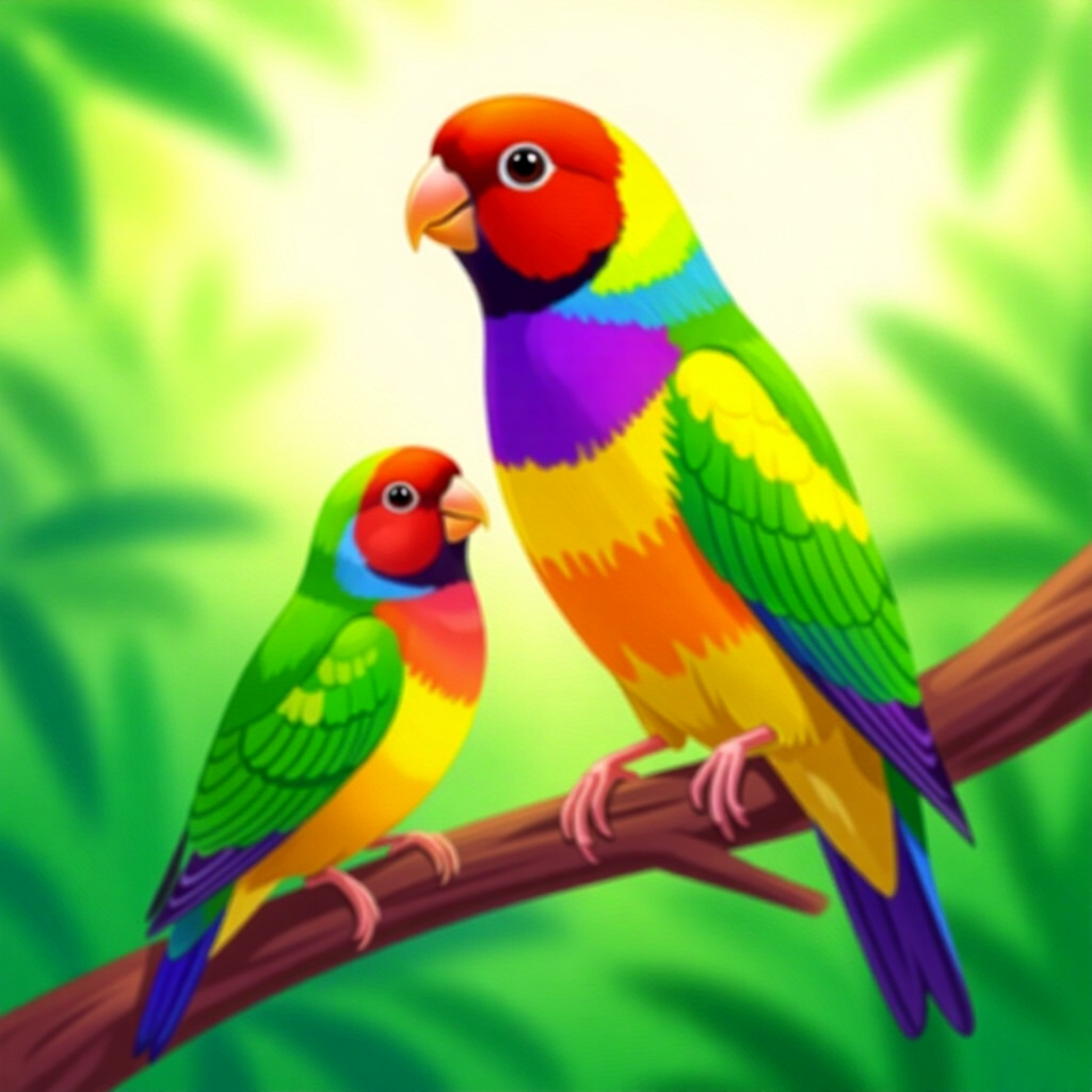 AI generated image: picture about bird care. picture style: comic introduction behavioral training gouldian, high qualit