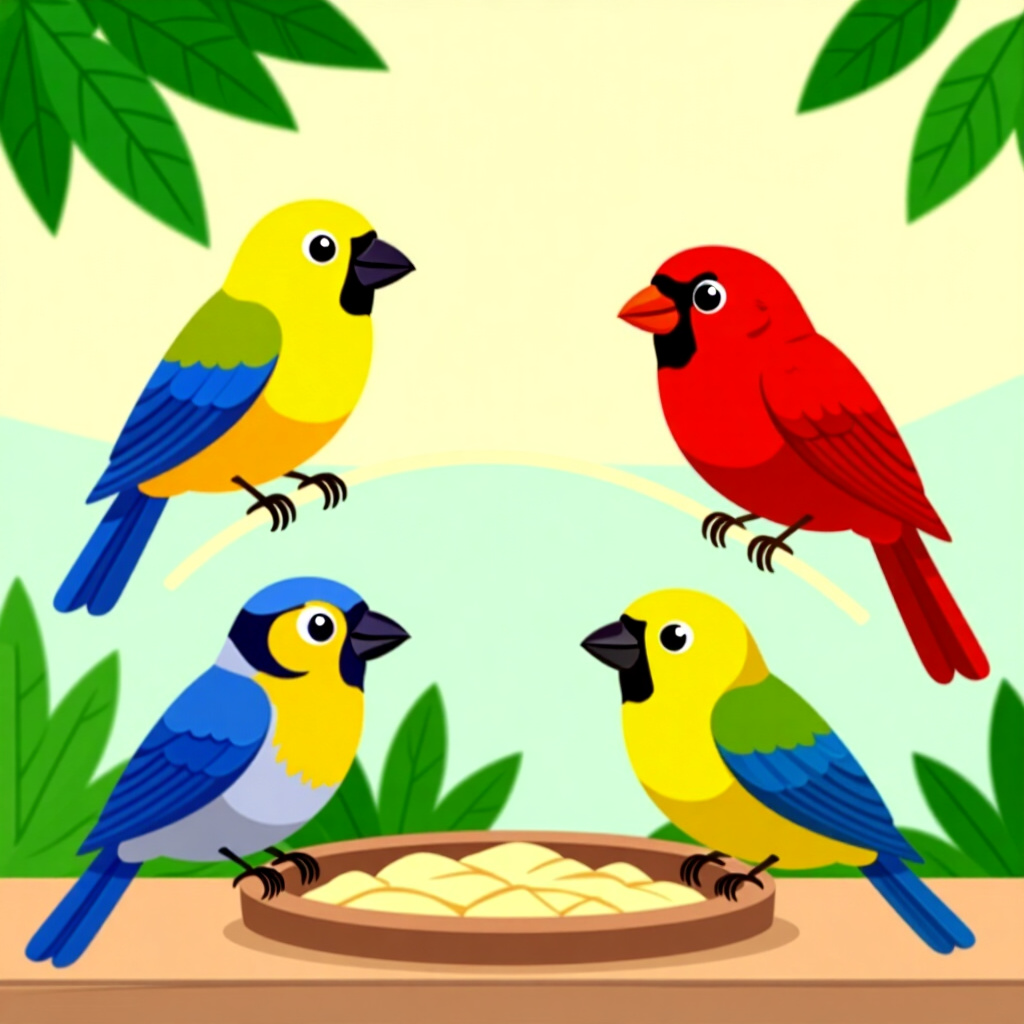 AI generated image: picture about bird care. picture style: comic creating enrichment rotations s m, high quality, detai