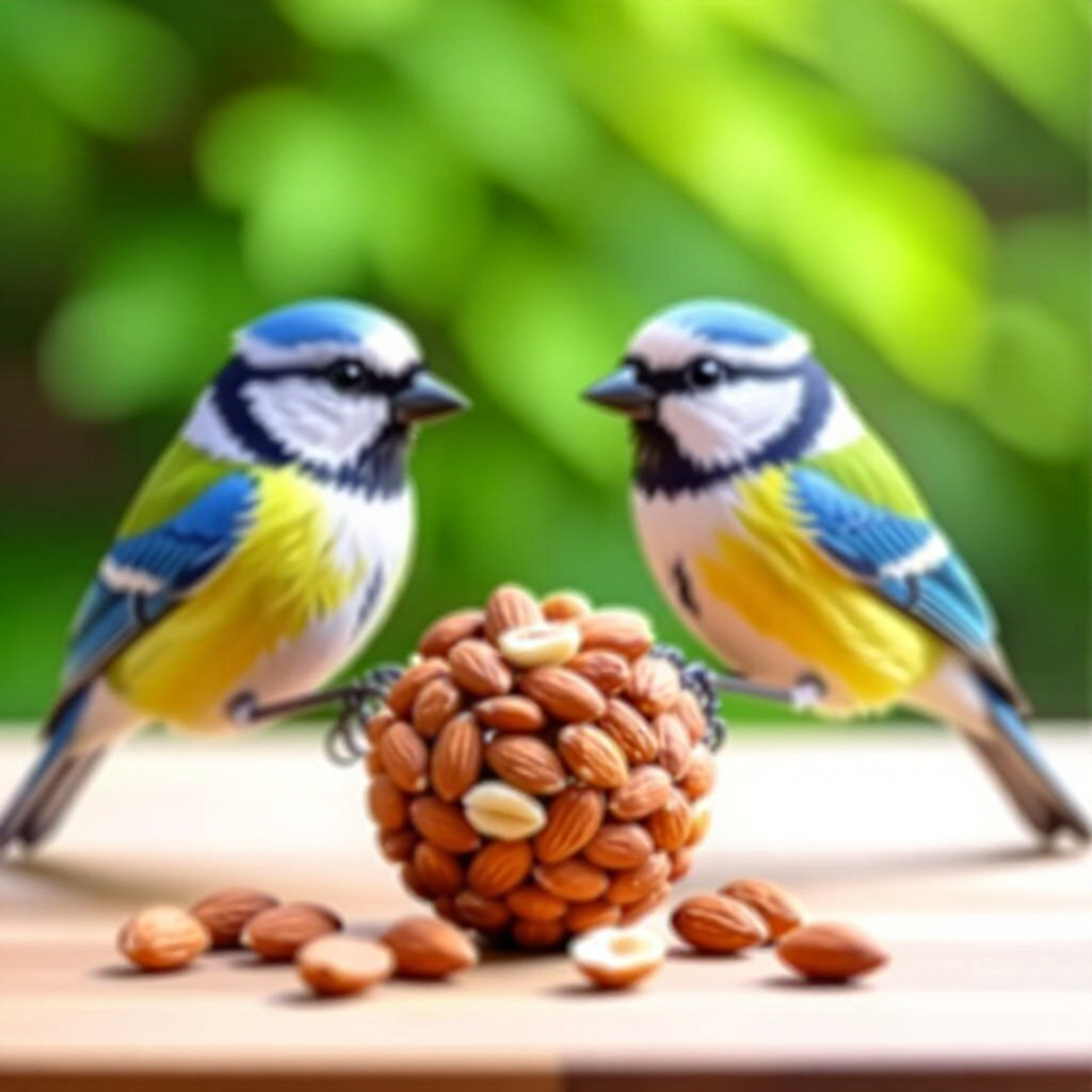AI generated birds: picture about bird care. picture style: comic birds nutbased treat ball diy nutbased treat, high qua