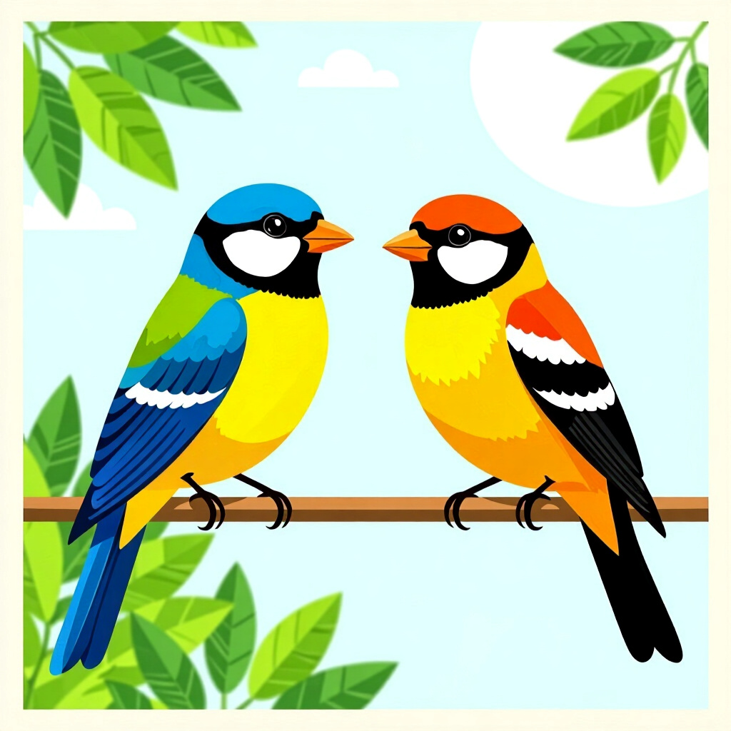 AI generated birds: picture about bird care. picture style: comic introduction birds diy barspacer inserts, high quality