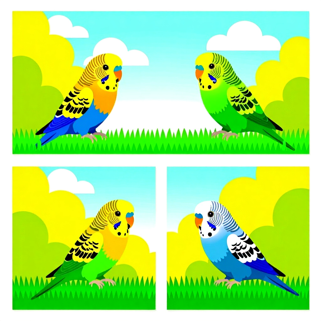 AI生成のセキセイインコ:鳥の世話に関する画像。画像スタイル:漫画 サイズby年齢 成長するセキセイインコセット 完璧なグラスパラキート、h
