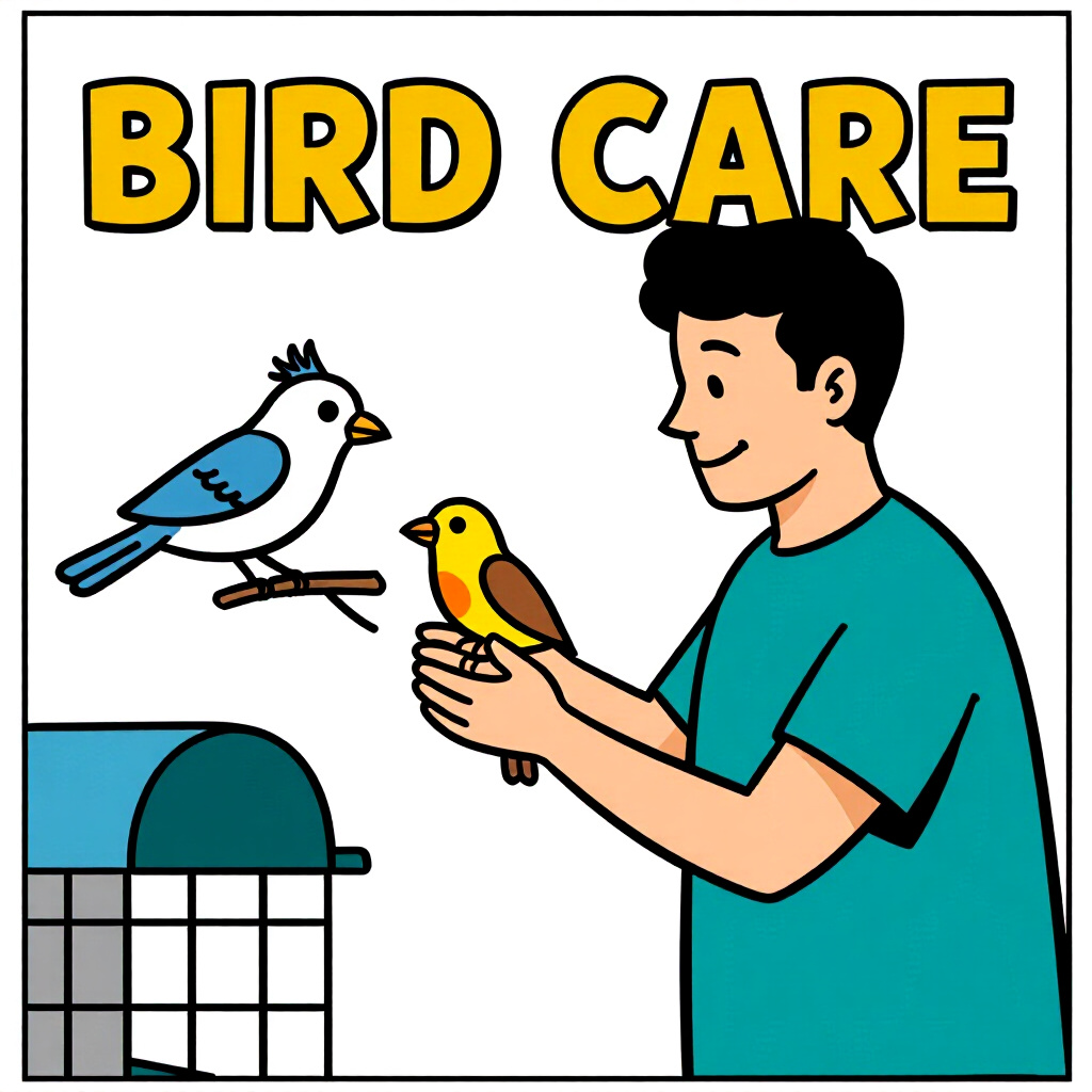 AI generated image: picture about bird care. picture style: comic introduction recognizing treating common, high quality
