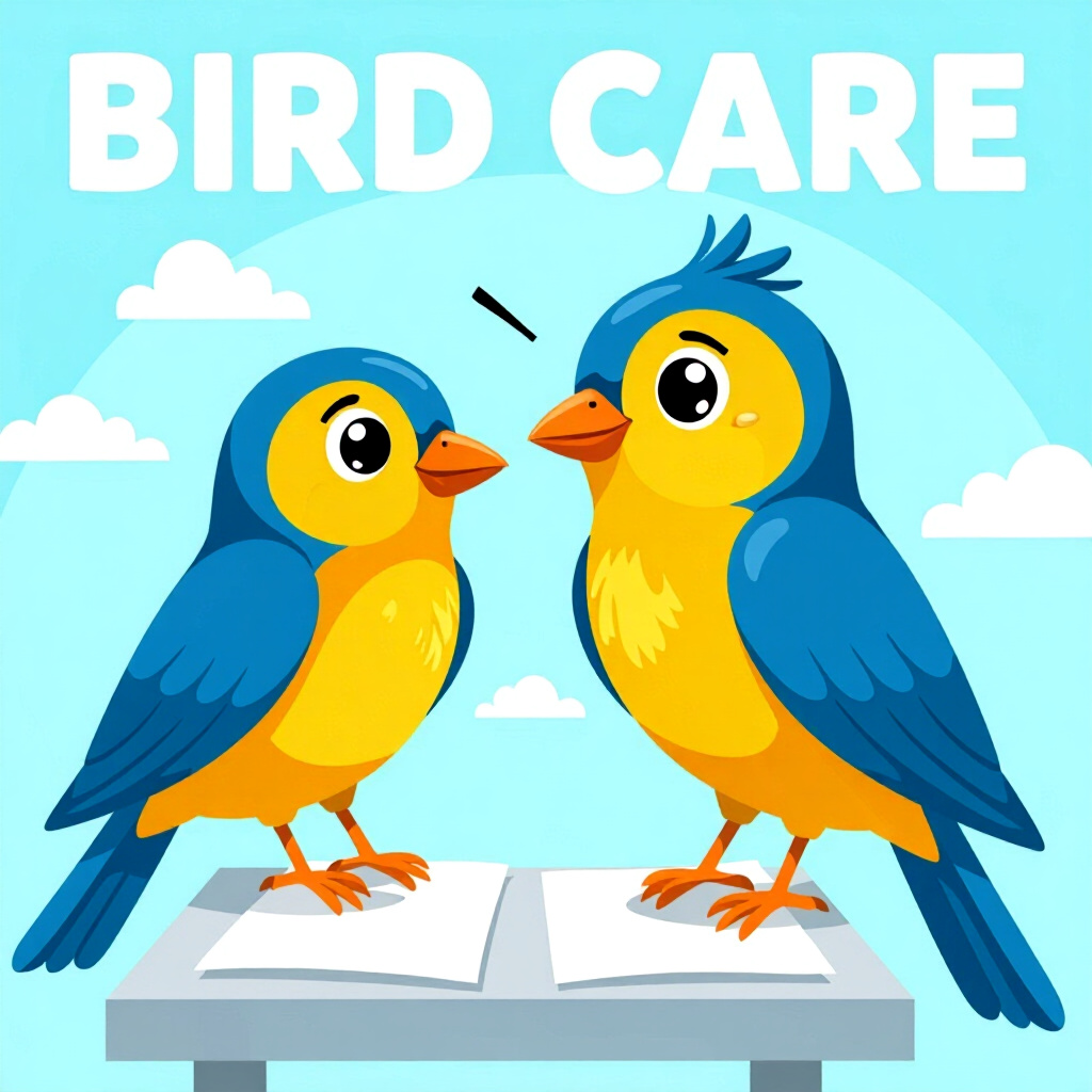 AI generated bird: picture about bird care. picture style: comic bird creating stressfree clinic s m, high quality, det