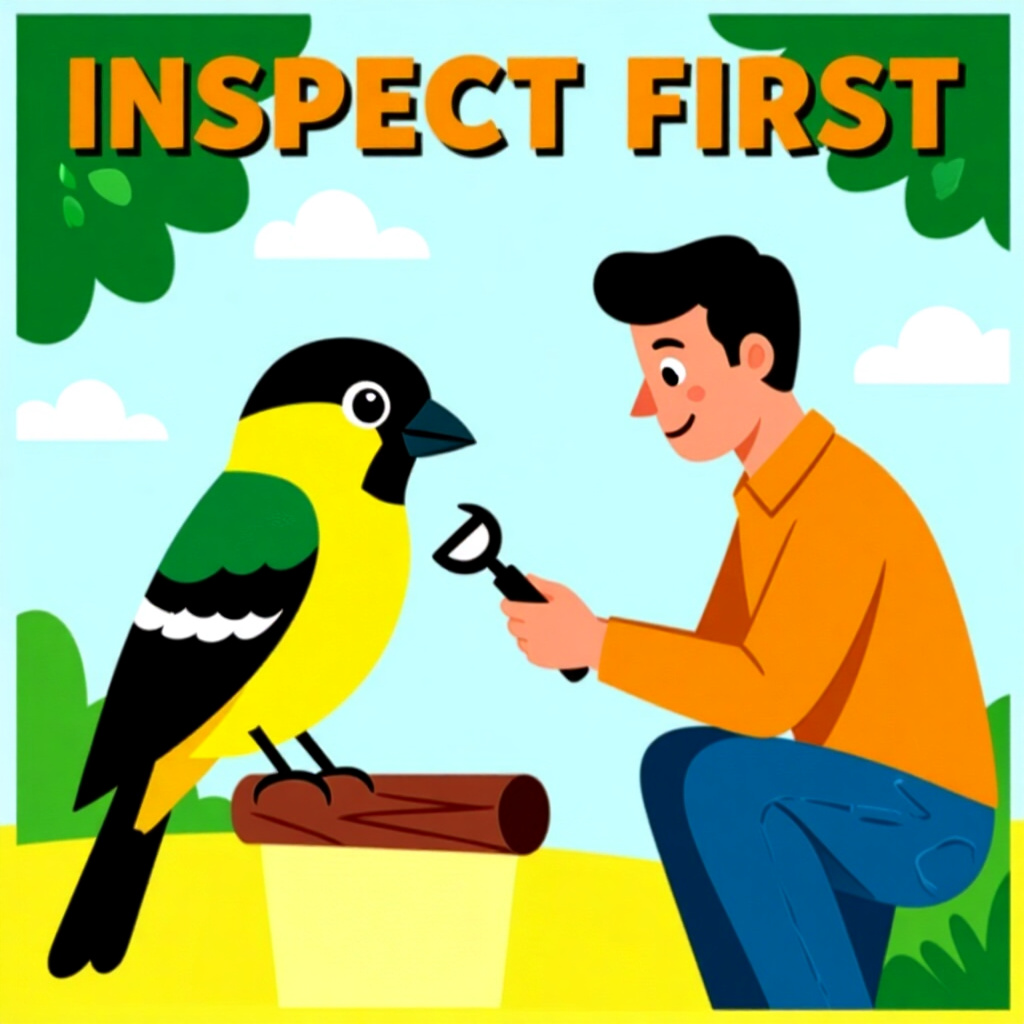 AI generated画像: 鳥のお世話に関する絵。絵のスタイル: 漫画 安全第一 点検 s m, 高品質, 詳細
