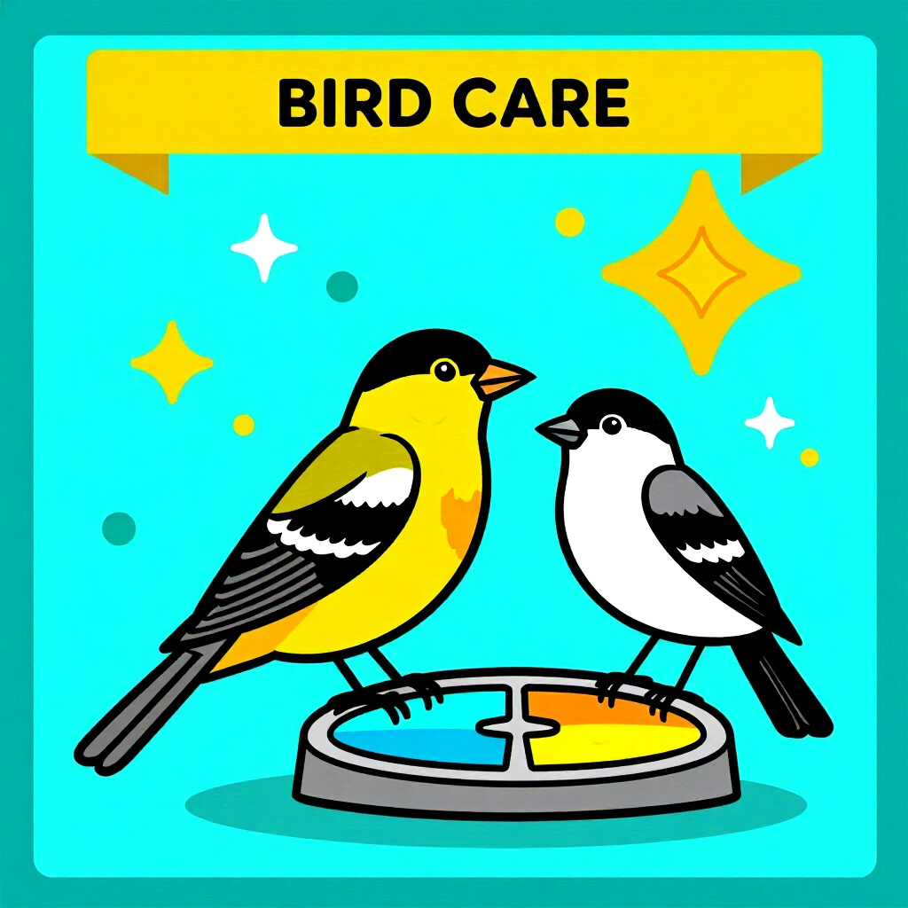 AI generated image: picture about bird care. picture style: comic introduction allseed habit weight management strategie