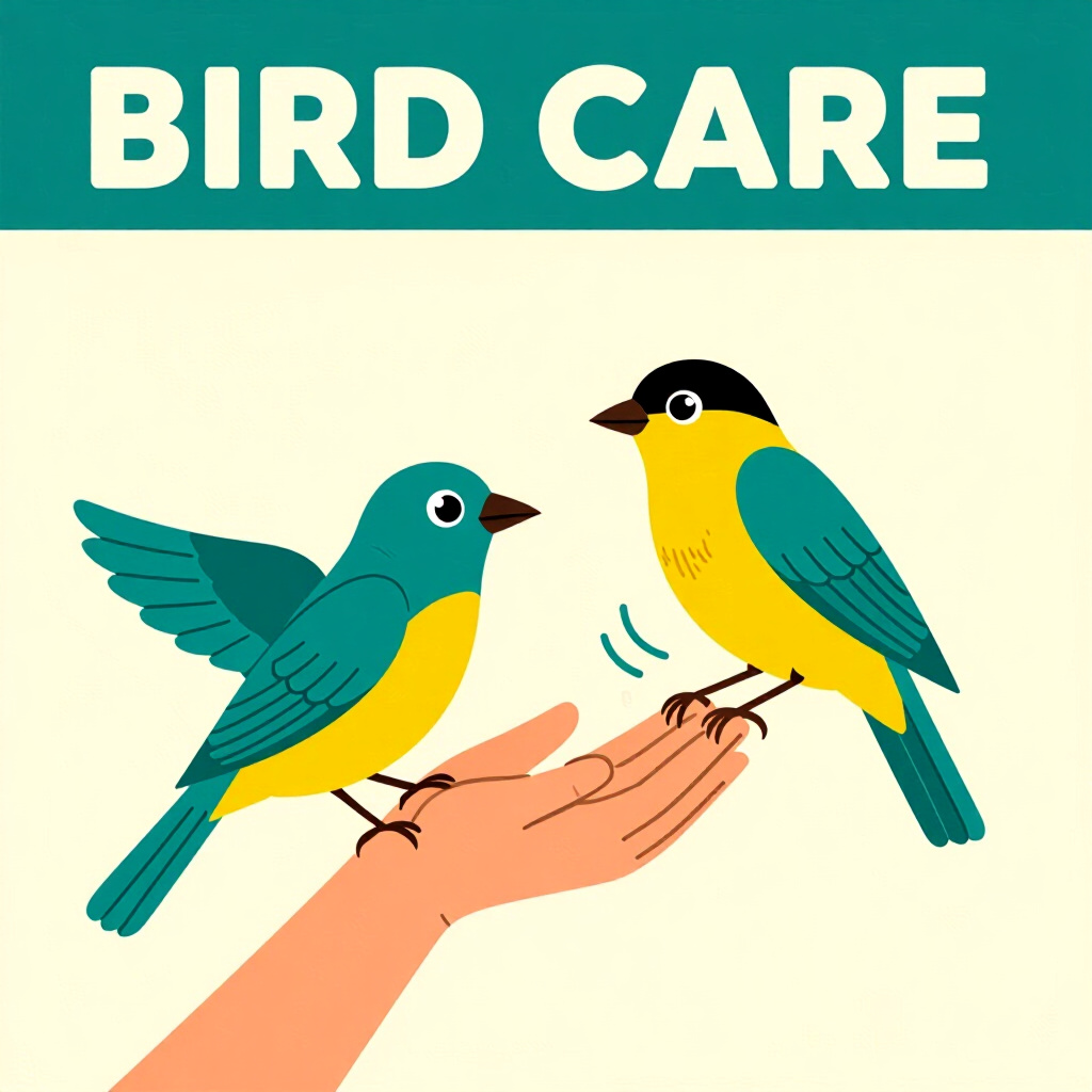 AI generated image: picture about bird care. picture style: comic introduction gentle grip method, high quality, detaile