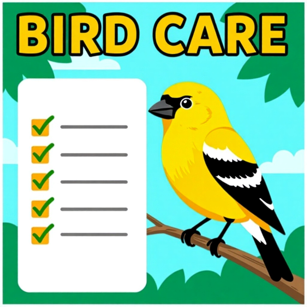 AI generated birds: picture about bird care. picture style: comic birds safety checklist protecting s m, high quality, d
