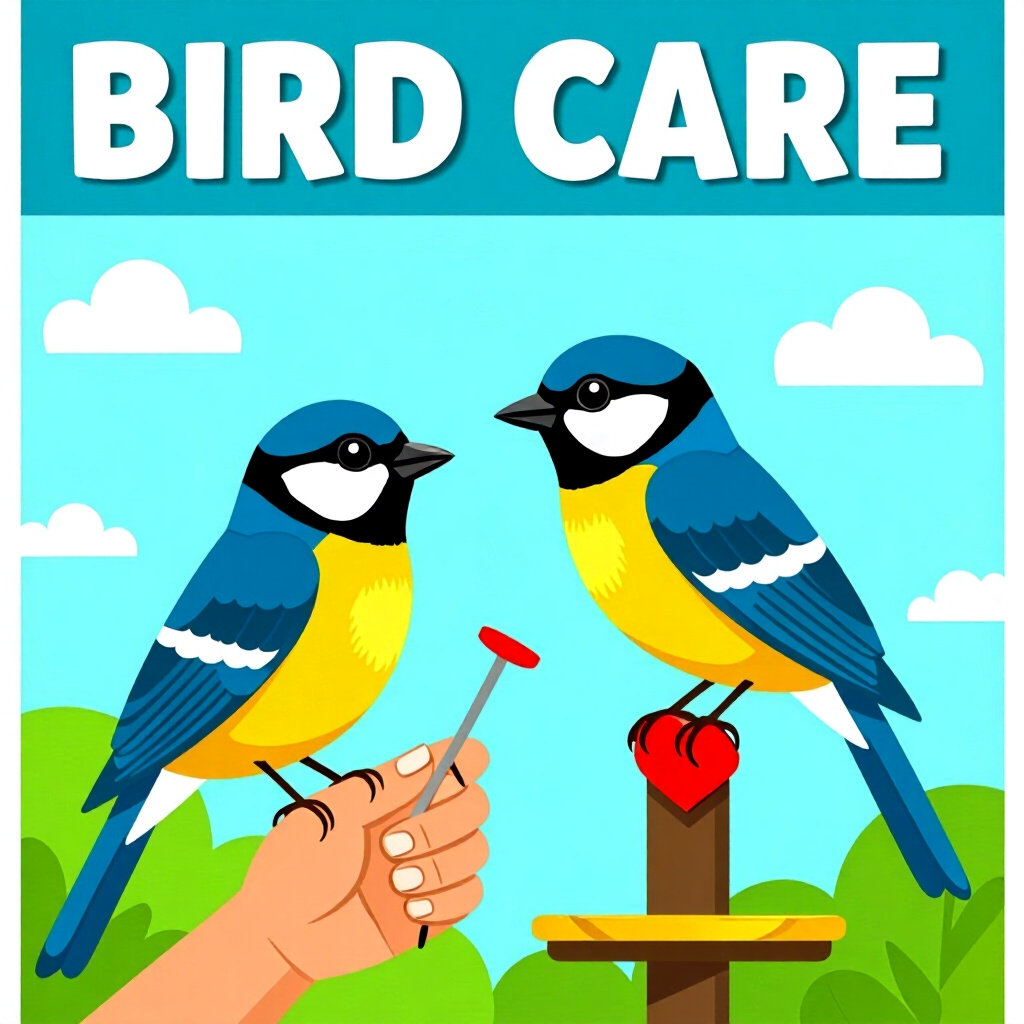 AI generated bird: picture about bird care. picture style: comic introduction bird choosing right nail, high quality, d