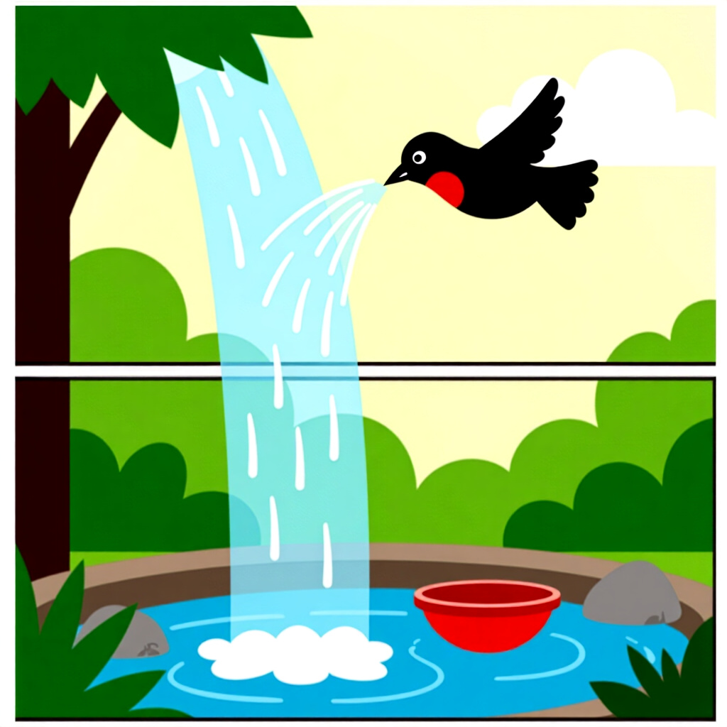 AI generated image: picture about bird care. picture style: comic materials youll need creating waterfall misting, high 