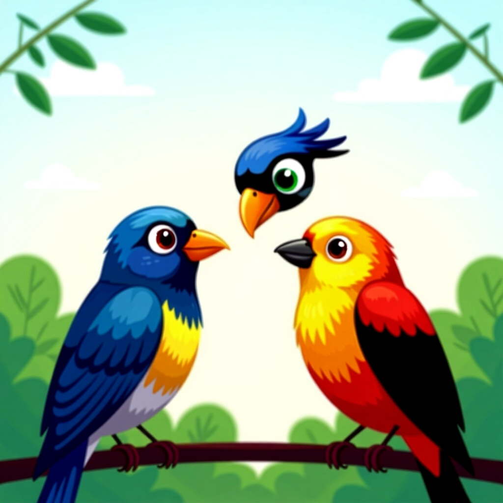 AI generated bird: picture about bird care. picture style: comic introduction bird pets eye contact eye, high quality,
