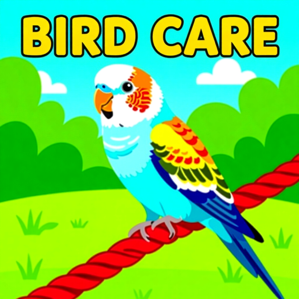 AI generated image: picture about bird care. picture style: comic introduction set perfect grassparakeet, high quality,