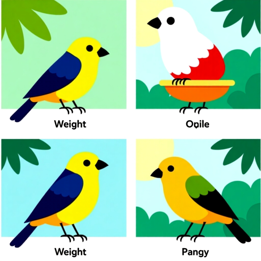 AI generated画像:鳥のケアに関する画像。画像スタイル:漫画の種が重量制限S Mを評価している、高品質、de