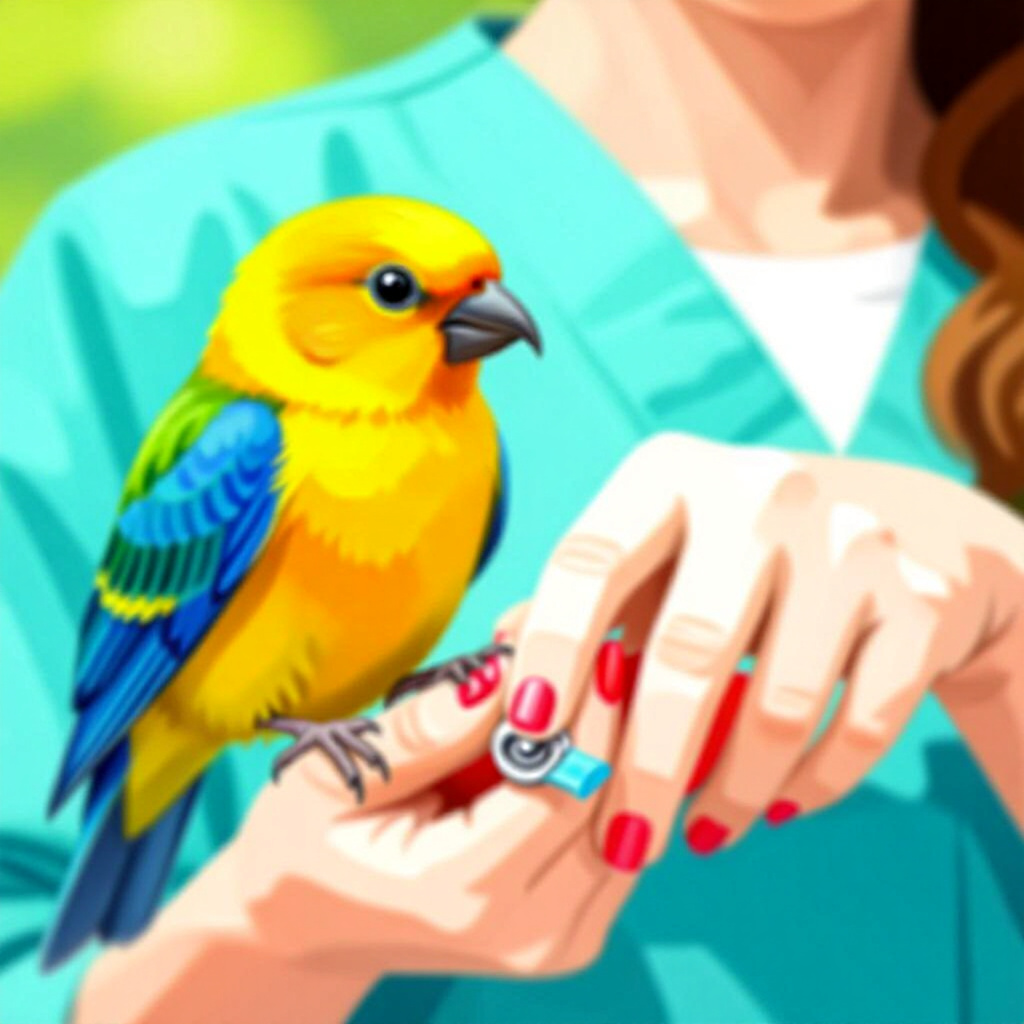AI generated bird: picture about bird care. picture style: comic bird owners painfree nail trimming s m, high quality, 