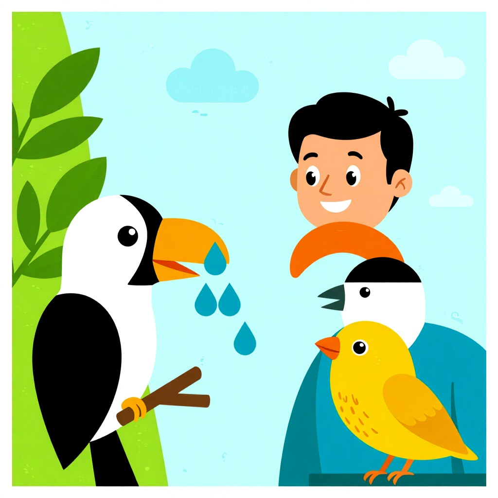 AI generated image: picture about bird care. picture style: comic introduction maintaining proper humidity, high quality